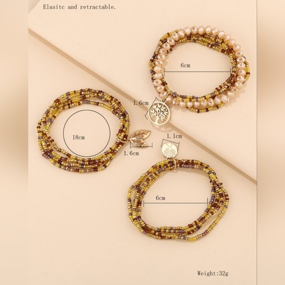 Boho Beaded Charm Earth Tone Stretchy Bracelet Set NWT - Picture 2 of 7